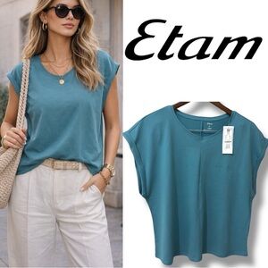 Etam | NWT 100% Cotton Women's Teal Cap-Sleeve T-Shirt (size L)